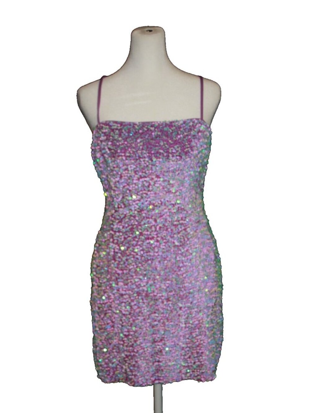 Nasty Gal Purple Irridecent Sequin Mini Dress Lined Strappy Size 2 NEW NWT